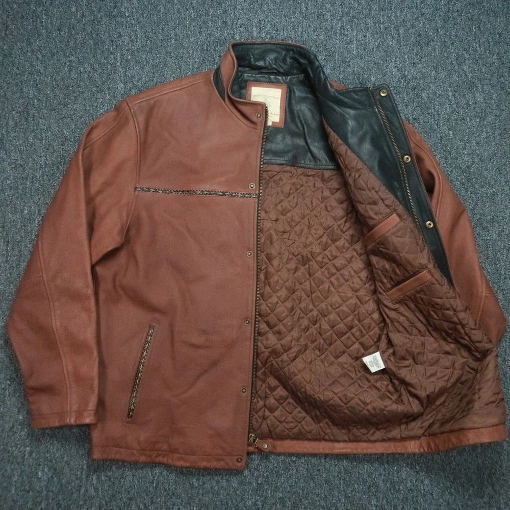 Territory Ahead Jacket Mens Extra Large Brown Leather Quilt Lined Full‎ Zip Snap